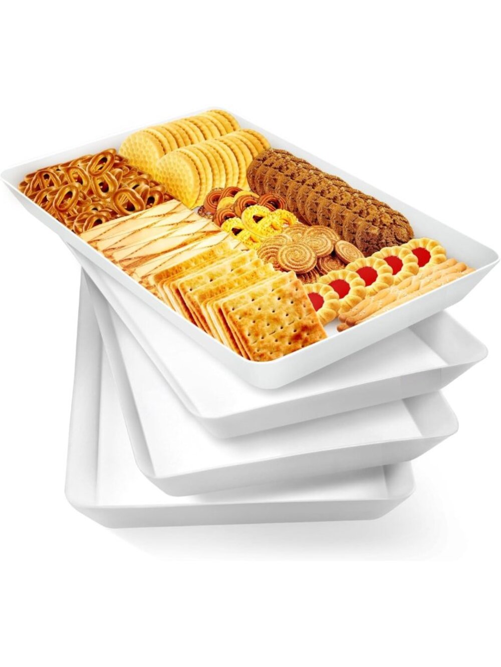 4-Piece Serving Tray Set for Parties - Reusable Plastic Platters for Snacks